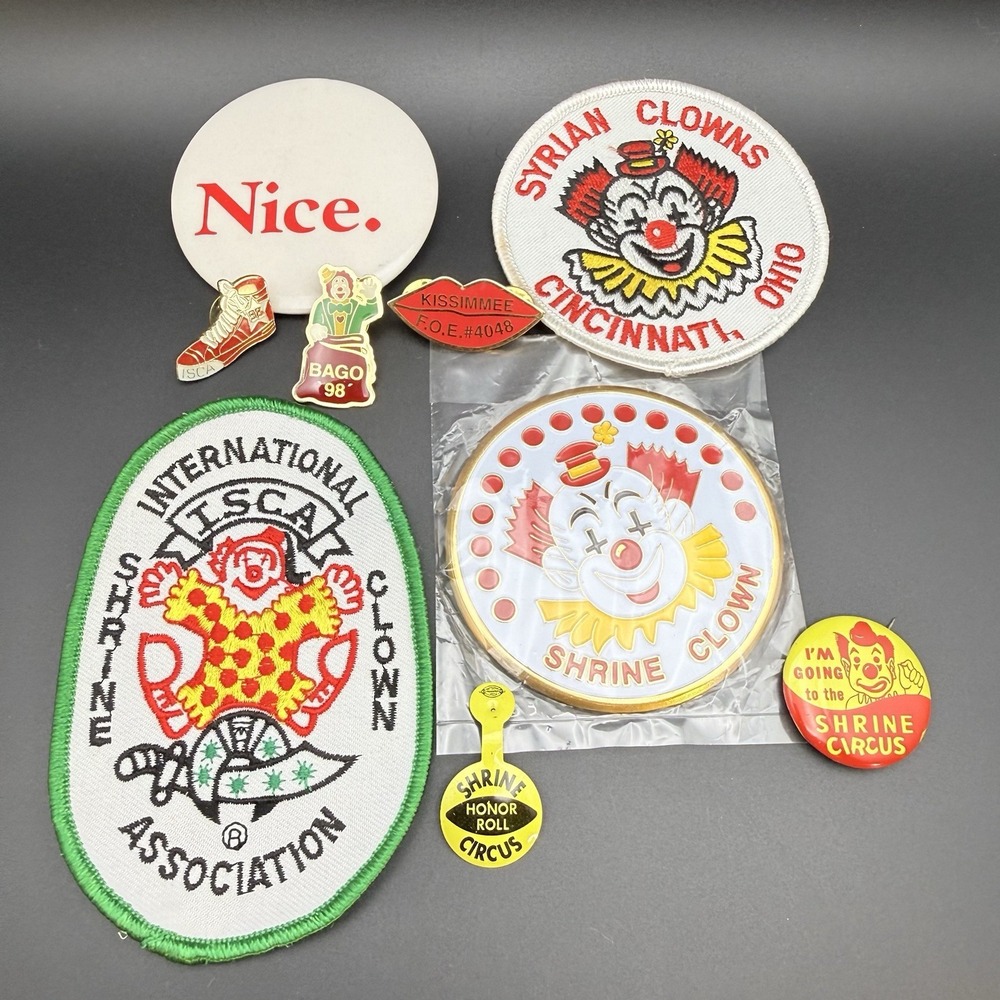 Vintage Shrine Clown Circus Lot ISCA Syrian Clowns Cincinnati Patch Pins Buttons
